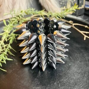 Black Spike Bracelet | Gothic Punk Statement Cuff | Acrylic Cone Spike Stretch |